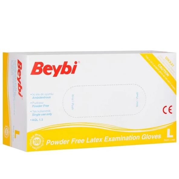 Beybi Lateks Pudrasız (L) Large Beden Muayene Eldiven 100lü Paket ürün görseli 1