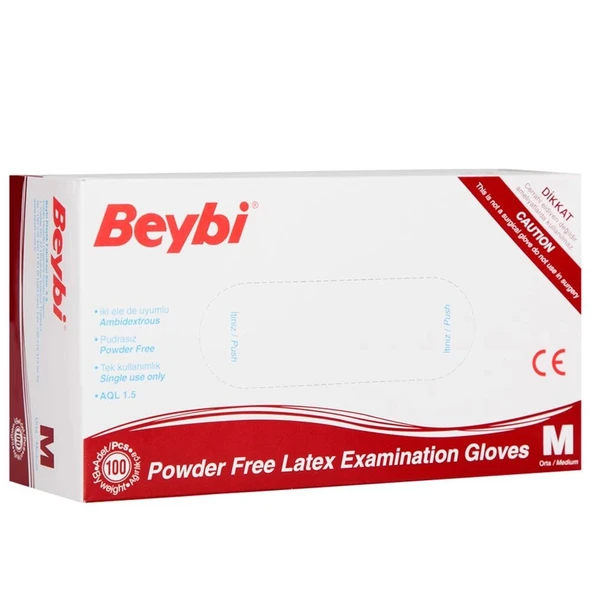 Beybi Lateks Pudrasız (M) Medium Beden Muayene Eldiven 100lü Paket ürün görseli 1