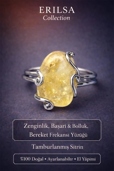 Sertifikalı Zenginlik Başarı Bolluk Bereket Frekansı Yüzüğü – Tamburlu Sitrin Taşı Ayarlamalı ürün görseli 1