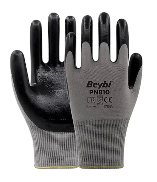 Beybi Nitril Poly Pn810 10 Beden Gri-Siyah 12li Eldiven ürün görseli 1