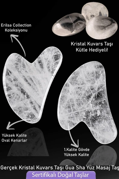 Sertifikalı Kristal Kuvars Taşı Gua Sha - Yüz Masaj Taşı Doğal Şeffaf Renk ürün görseli 1