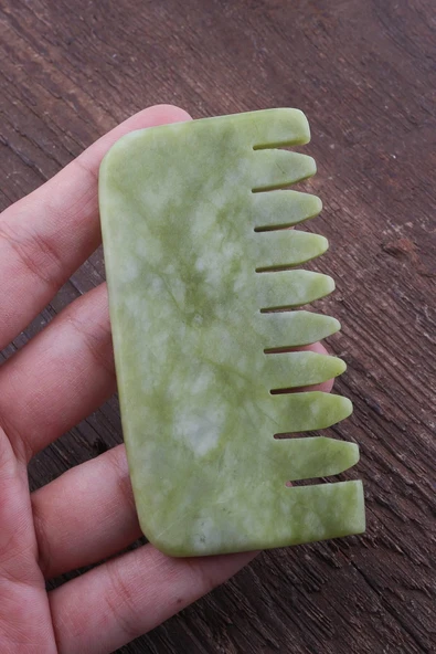 Sertifikalı Yeşim Jade Taşı Doğal Taş Tarak Ve Masaj Aleti (8 Cm) Doğal Yeşil Renk ürün görseli 1