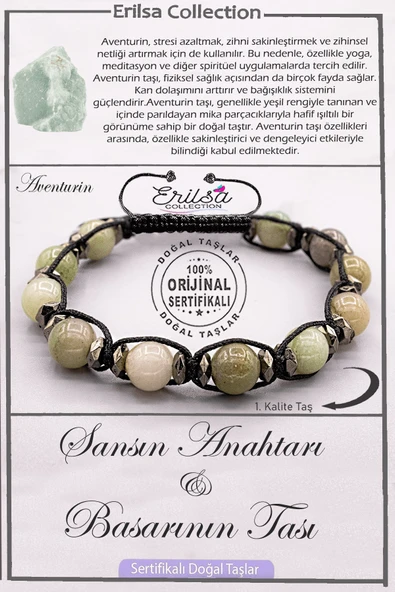 Sertifikalı AAA+ Kalite Doğal Aventurin Taşı - Şans Anahtarı Başarı Bilekliği ürün görseli 1