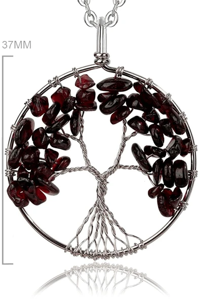 Sertifikalı Doğal Lal - Garnet - Granat Taşı Hayat Ağacı Kolye ürün görseli 1