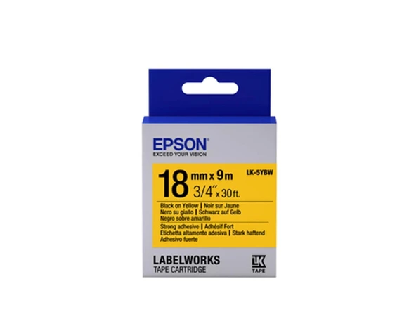 Epson LK-5YBW Güçlü Yapışkanlı Sarı Üzeri Siyah 18mm 9Metre Etiket ürün görseli 1
