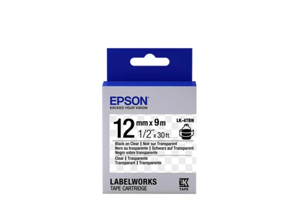 Epson LK-4TBN Şeffaf Üzeri Siyah 12mm 9Metre Etiket ürün görseli 1