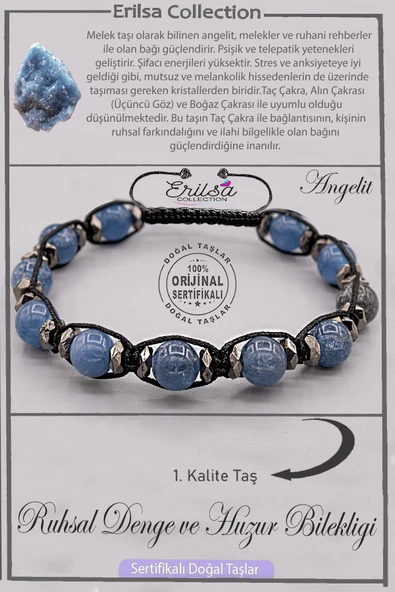 Sertifikalı AAA+ Kalite Doğal Angelit Taşı Ruhsal Denge ve Huzur Bilekliği - Melek Taşı ürün görseli 1