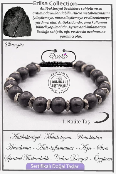 Sertifikalı AAA+ Kalite Gerçek Terahertz - Şungit (Shungite) Taşı Bileklik ürün görseli 1