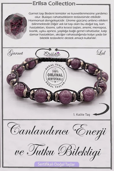 Sertifikalı AAA+ Kalite Doğal Lal Garnet Canlandırma Enerji Tutku Bilekliği ürün görseli 1