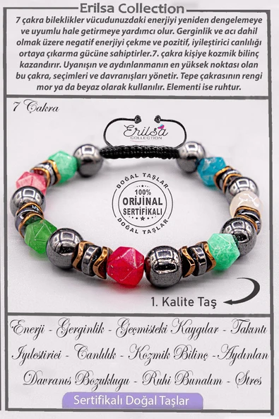 Sertifikalı AAA+ Kalite Gerçek Elmas Kesim 7 Çakra Doğal Taş Bileklik ürün görseli 1
