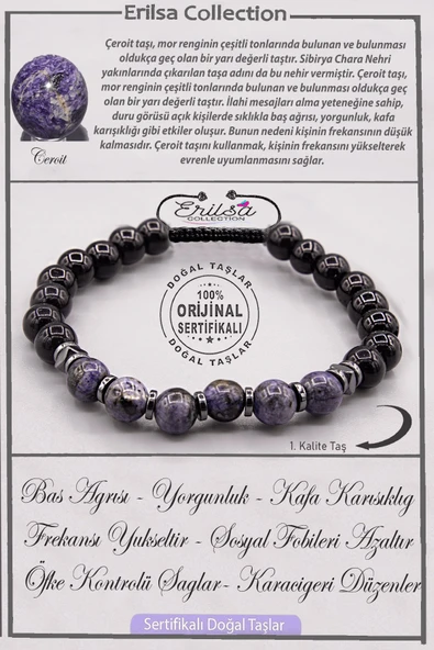 Sertifikalı AAA+ Kalite Gerçek Obsidyen - Çeroit Taşı Bileklik - Ayarlamalı ürün görseli 1