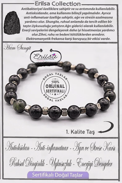 Sertifikalı AAA+ Kalite Gerçek Terahertz - Şungit Taşı Bileklik (Shungite) ürün görseli 1