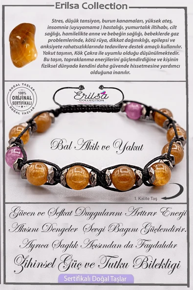 Sertifikalı AAA+ Kalite Doğal Bal Akik - Yakut Zihinsel Güç ve Tutku Bilekliği ürün görseli 1