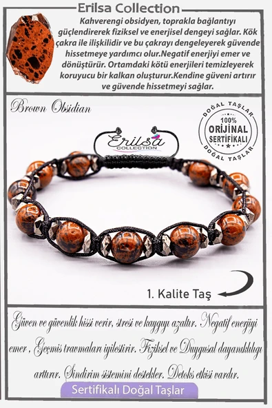 Sertifikalı AAA+ Kalite Gerçek Terahertz - Kahverengi Obsidyen Taşı Bileklik ürün görseli 1