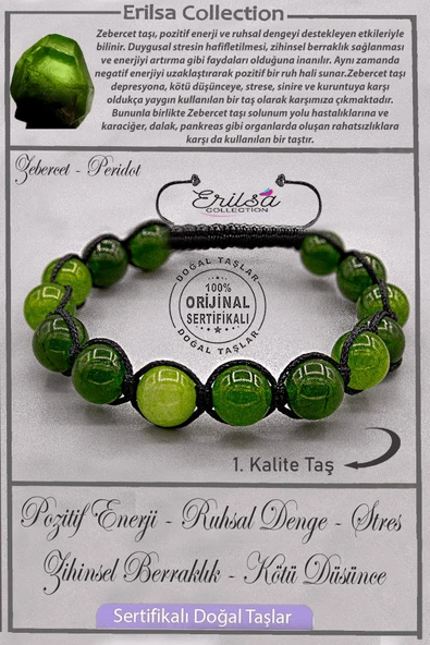 Sertifikalı AAA+ Kalite Gerçek Zebercet Taşı Bileklik - Peridot ürün görseli 1