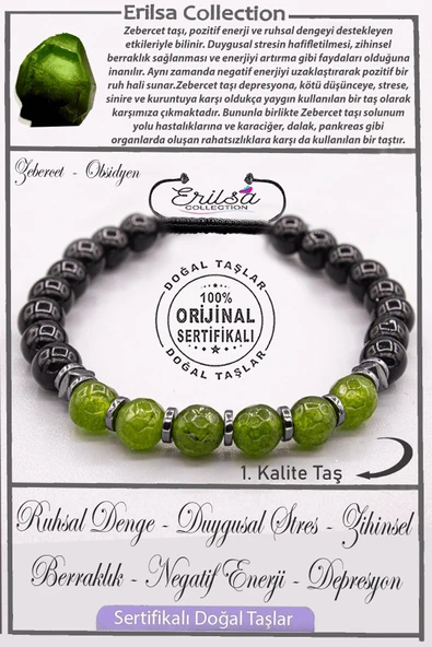 Sertifikalı AAA+ Kalite Gerçek Obsidyen - Zebercet Taşı Bileklik - Ayarlamalı ürün görseli 1