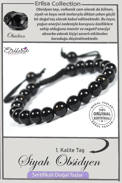 Sertifikalı AAA+ Kalite Gerçek Siyah Obsidyen Taşı Bileklik ürün görseli 1