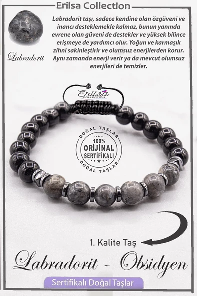 Sertifikalı AAA+ Kalite Gerçek Obsidyen  - Labradorit Taşı Bileklik ürün görseli 1
