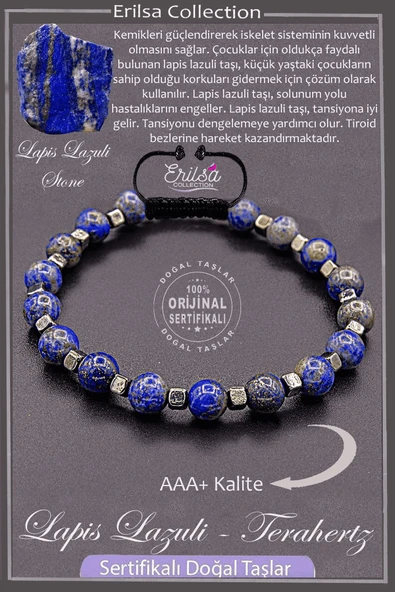 Sertifikalı AAA+ Kalite Gerçek Terahertz - Lapis Lazuli Taşı Bileklik ürün görseli 1