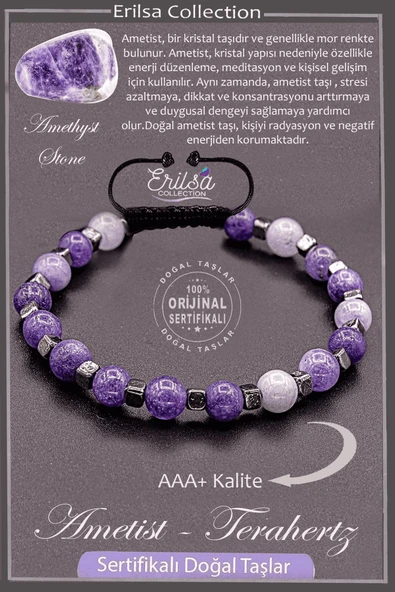 Sertifikalı AAA+ Kalite Gerçek Terahertz - Ametist Taşı Bileklik ürün görseli 1