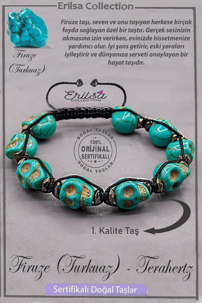 Sertifikalı Kuru Kafa Model AAA+ Kalite Firuze Taşı Bileklik (Turkuaz) ürün görseli 1