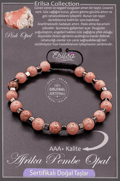 Sertifikalı AAA+ Kalite Gerçek Terahertz - Afrika Pembe Opal Taşı Bileklik ürün görseli 1