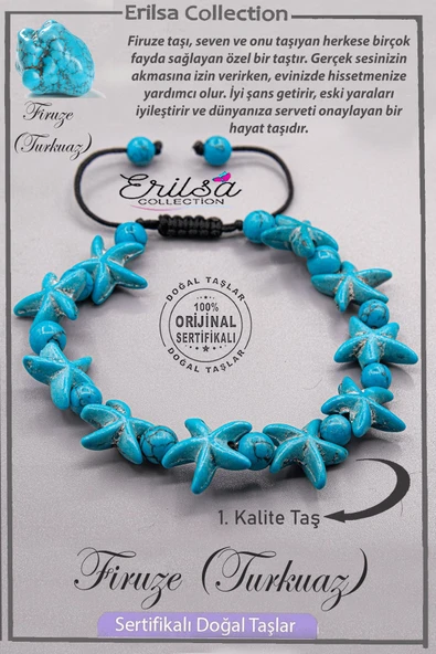 Sertifikalı Deniz Yıldızı Model AAA+ Kalite Firuze Taşı Bileklik (Turkuaz) ürün görseli 1