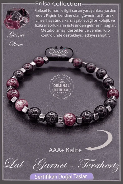 Sertifikalı AAA+ Kalite Gerçek Terahertz - Lal Garnet Granat Taşı Bileklik ürün görseli 1