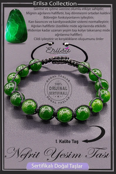 Sertifikalı AAA+ Kalite Gerçek Nefrit Yeşim Taşı Bileklik ürün görseli 1