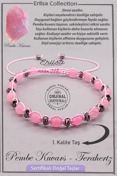 Sertifikalı AAA+ Kalite Gerçek Terahertz - Pembe Kuvars Taşı Bileklik ürün görseli 1