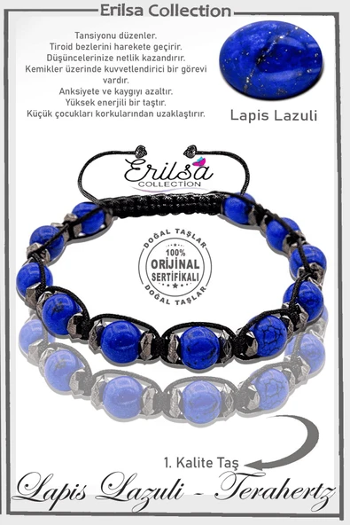 Sertifikalı Gerçek AAA+ Terahertz - Lapis Lazuli Taşı Bileklik- Ayarlamalı ürün görseli 1