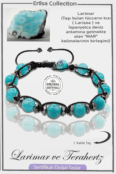 Sertifikalı Gerçek AAA+ Terahertz - Larimar Taşı Bileklik ürün görseli 1