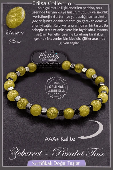 Sertifikalı AAA+ Kalite Gerçek Terahertz - Zebercet - Peridot Taşı Bileklik ürün görseli 1