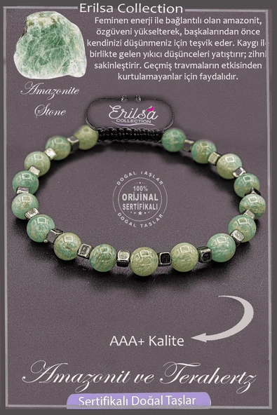 Sertifikalı AAA+ Kalite Gerçek Terahertz - Amazonit Taşı Bileklik ürün görseli 1