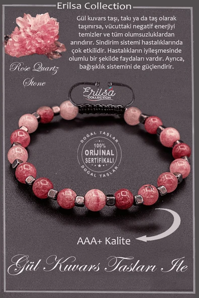 Sertifikalı AAA+ Kalite Gerçek Terahertz - Gül Kuvars Taşı Bileklik (Rose Quartz) ürün görseli 1
