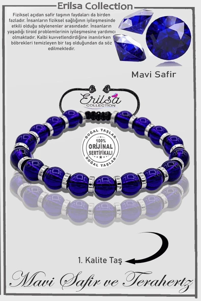 Sertifikalı AAA+ Hematit -  Mavi Safir Taşı Bileklik - Ayarlamalı ürün görseli 1