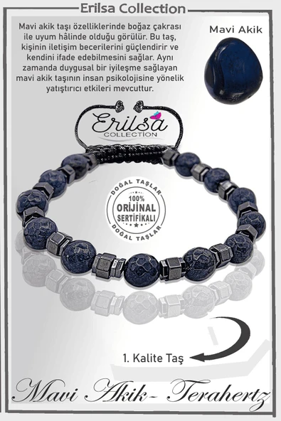Sertifikalı AAA+ Hematit Aparatlı Mavi Akik Taşı Bileklik ürün görseli 1