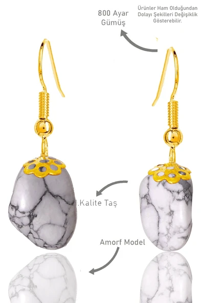 Sertifikalı Amorf Model Ham Havlit Taşı Küpe - Gold Renkli ürün görseli 1