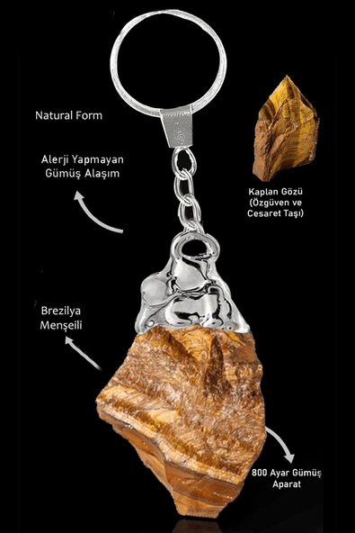 Sertifikalı Ham İşlenmemiş Kaplan Gözü Taşı Doğal Taş Anahtarlık ürün görseli 1