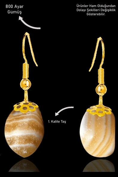 Sertifikalı Amorf Model Bal Kalsit Taşı Küpe - Gold Renkli ürün görseli 1