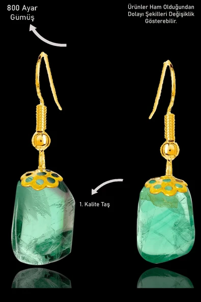 Sertifikalı Amorf Model Yeşil Florit Taşı Küpe - Gold Renkli ürün görseli 1