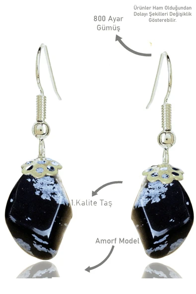 Sertifikalı Amorf Model Karlı Obsidyen Taşı Küpe ürün görseli 1