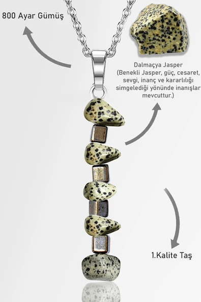 Sertifikalı AAA+ Kırık Taşlı Model Dalmaçya Benekli Jasper Taşı Kolye ürün görseli 1