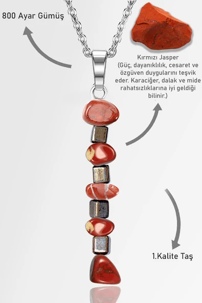 Sertifikalı AAA+ Kırık Taşlı Model Kırmızı Jasper Taşı Kolye ürün görseli 1