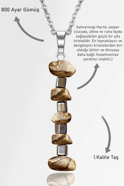 Sertifikalı AAA+ Kırık Taşlı Model Kahverengi Harita Jasper Taşı Kolye ürün görseli 1