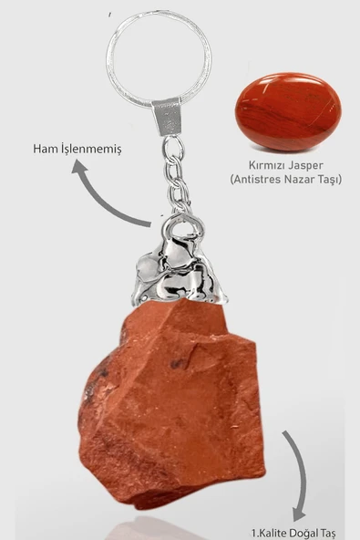 Sertifikalı Ham İşlenmemiş Model Kırmızı Jasper Taşı Doğal Taş Anahtarlık ürün görseli 1