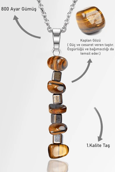 Sertifikalı AAA+ Kırık Taşlı Model Kaplan Gözü Taşı Kolye ürün görseli 1