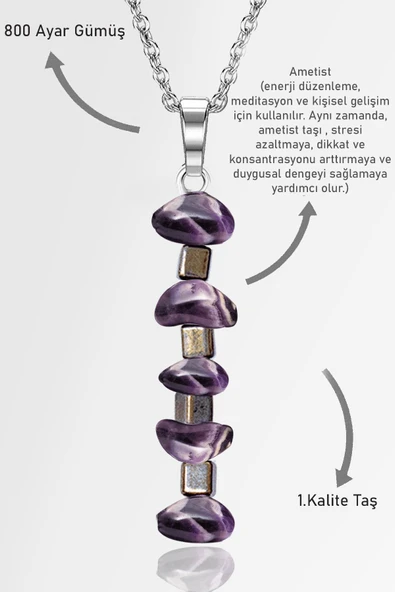 Sertifikalı AAA+ Kırık Taşlı Model Ametist Taşı Kolye ürün görseli 1