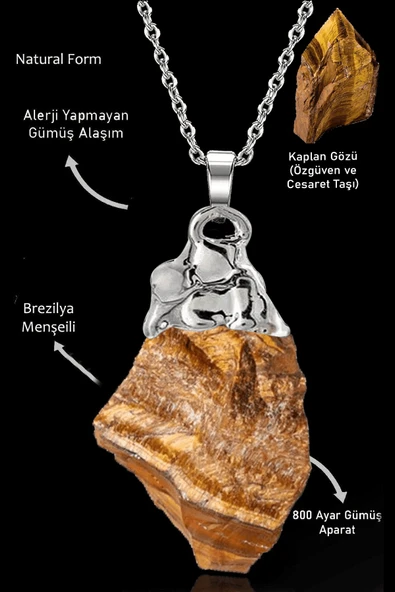 Sertifikalı Ham İşlenmemiş Kaplan Gözü Taşı Kolye ürün görseli 1