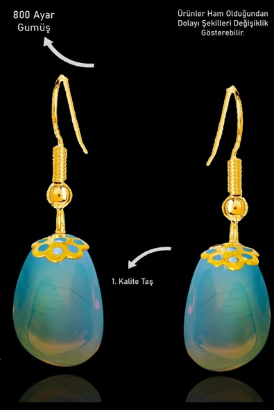 Sertifikalı Amorf Model Ham Avustralya Opal Taşı Küpe - Gold Renkli ürün görseli 1
